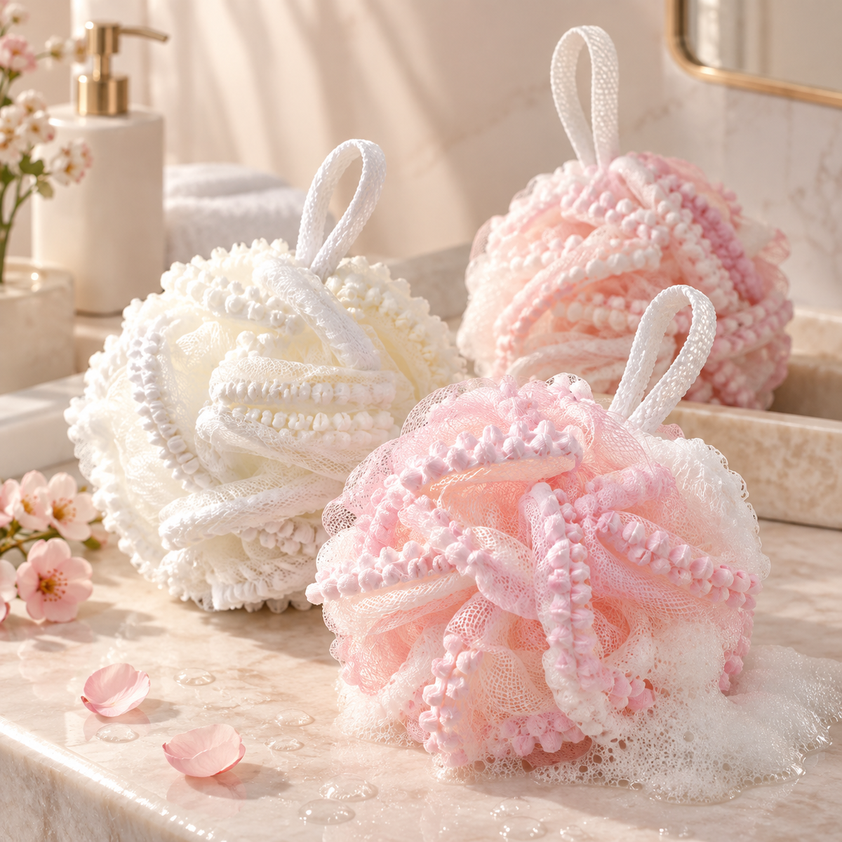 Flower Mesh Foaming Bath Sponge